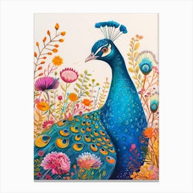 Floral Peacock Portrait Illustration 3 Canvas Print