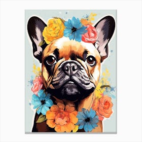 French Bulldog Portrait With A Flower Crown, Matisse Painting Style 4 Canvas Print