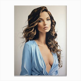 Woman In Blue Line Art Print Canvas Print