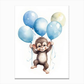 Monkey Painting With Balloons Watercolour 3 Canvas Print