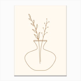 Brown Line Drawing Flowers Canvas Print