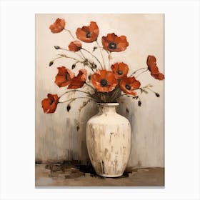 Poppy, Autumn Fall Flowers Sitting In A White Vase, Farmhouse Style 4 Canvas Print