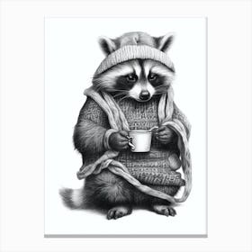 Raccoon Knitting Illustration  Canvas Print
