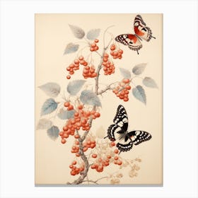 Butterflies In The Branches Japanese Style Painting 1 Canvas Print