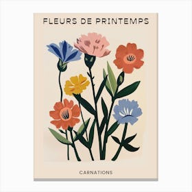 Spring Floral French Poster  Carnations 7 Canvas Print