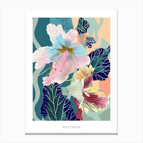 Colourful Flower Illustration Poster Hollyhock 1 Canvas Print