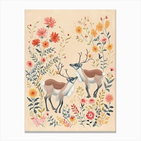 Folksy Floral Animal Drawing Caribou Canvas Print