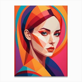 Colorful Geometric Woman Portrait Low Poly (33) Canvas Print