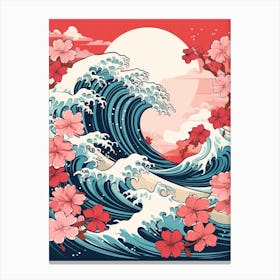 Great Wave With Carnation Flower Drawing In The Style Of Ukiyo E 2 Canvas Print