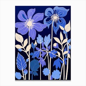 Blue Flower Illustration Columbine 3 Canvas Print