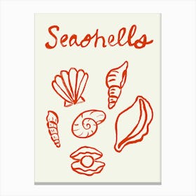 Seashell Doodles, Seashell Line Art, Minimalism Seashell Design Canvas Print