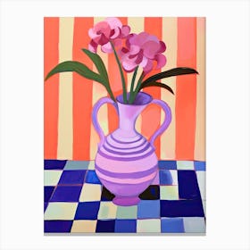 Painting Of A Pink Vase With Purple Flowers, Matisse Style 2 Canvas Print