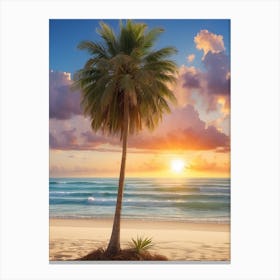 Palm Tree On The Beach Canvas Print