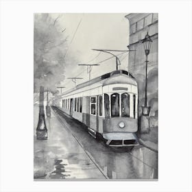 Tram On The Tracks By Person Canvas Print
