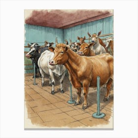 Cows In A Barn Canvas Print