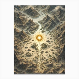 Fantasy Adventure Map with River and Sun Poster Canvas Wall Room Decor Canvas Print