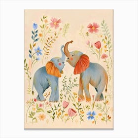 Folksy Floral Animal Drawing Elephant 3 Canvas Print
