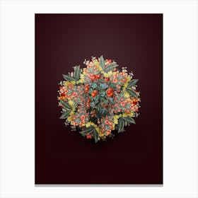 Vintage Sweet Scented Hawthorn Floral Wreath on Wine Red n.0513 Canvas Print