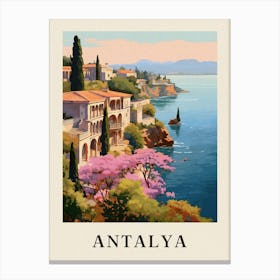 Antalya Turkey 8 Vintage Pink Travel Illustration Poster Canvas Print