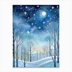 Winter Night In The Forest Canvas Print