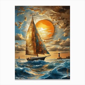 A Sailboat On Textured Gold Leaves Canvas Print