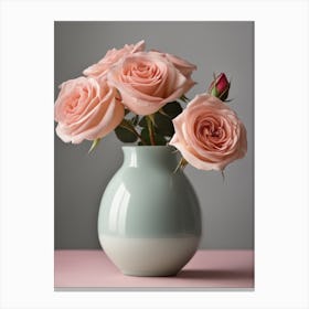 A Vase Of Pink Roses 87 Canvas Print