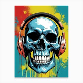 Skull With Headphones Pop Art (11) Canvas Print