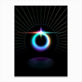 Neon Geometric Glyph in Candy Blue and Pink with Rainbow Sparkle on Black n.0354 Canvas Print