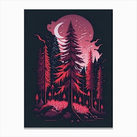 A Fantasy Forest At Night In Red Theme 53 Canvas Print