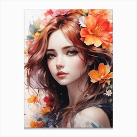 Beautiful Girl With Flowers Print Canvas Print