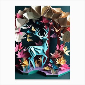 Origami Deer Birds Tree Nature Colorful Canvas Print