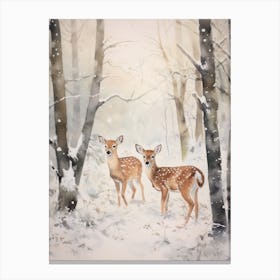 Winter Watercolour Fawn 3 Canvas Print
