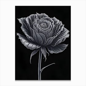 A Carnation In Black White Line Art Vertical Composition 4 Canvas Print