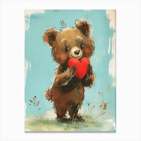Valentines Day Bear With Heart Canvas Print