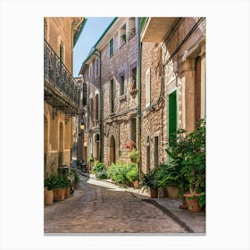 Fornalutx Cobblestone Street In Spain Canvas Print