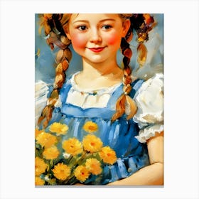 Little Girl With Yellow Flowers Canvas Print