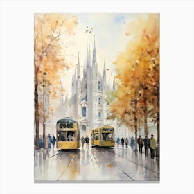 Milan Italy In Autumn Fall, Watercolour 2 Canvas Print