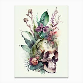 Skull With Watercolor Effects 1 Botanical Canvas Print