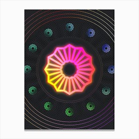 Neon Geometric Glyph in Pink and Yellow Circle Array on Black n.0075 Canvas Print