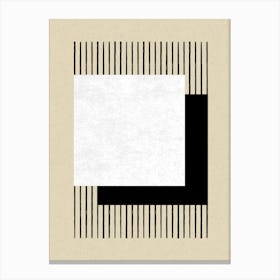 Stripes Square Monochrome Neutral Abstract Geometric Beige Black Canvas Print