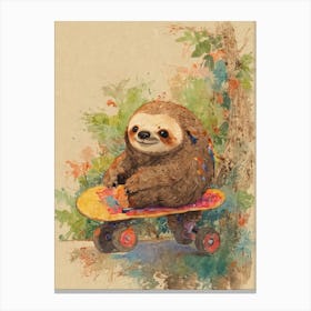 Sloth On A Skateboard 10 Canvas Print