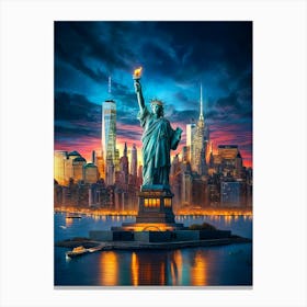 Statue Of Liberty At Night Canvas Print