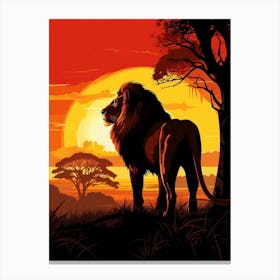 African Lion Sunset Silhouette 5 Canvas Print