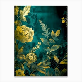 Gold And Teal Floral Painting nature flower Canvas Print