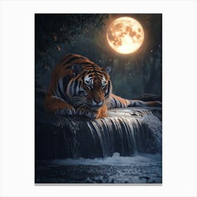 Tiger In The Moonlight. Generated AI. Art Print Toile