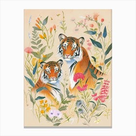 Folksy Floral Animal Drawing Tiger 4 Canvas Print
