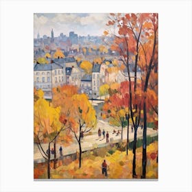 Autumn City Park Painting Parc De Belleville Paris France 2 Canvas Print