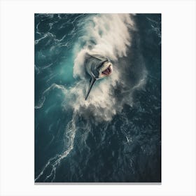 An Aerial View Of A Shark Swimming In A Large Wave 3 Canvas Print
