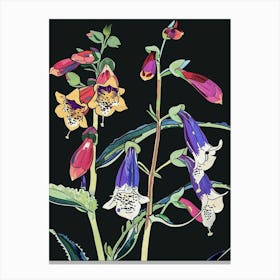 Neon Flowers On Black Foxglove 1 Canvas Print