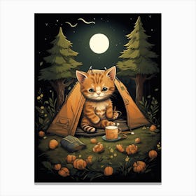 Kawaii Cat Drawings Camping 9 Canvas Print
